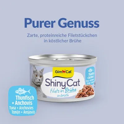 Sparpaket GimCat ShinyCat Filet in Brühe 12 x 70 g - Thunfisch & Anchovis