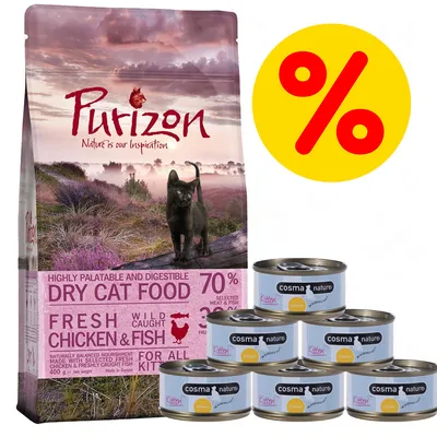 Probeerpakket Kitten: Purizon 400 g & Cosma Nature 6 x 70 g - Set 1: met Kip Probeerpakket Kitten: Purizon 400 g & Cosma Nature 6 x 70 g - Set 1: met Kip