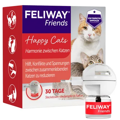 Feliway Friends Steckdosen-Verdampfer und Flakon, hilft Konflikte und Spannungen zwischen zusammenlebenden Katzen zu reduzieren. 30 Tage Wirkung. Von Tierärzten empfohlen.