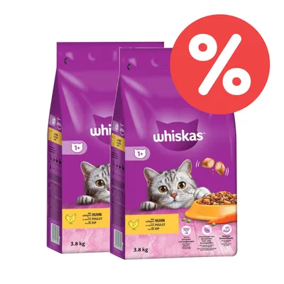 Whiskas Trockenfutter für Katzen ab 1 Jahr, Geschmack Huhn, 2 x 3,8 kg Beutel im Sparangebot.