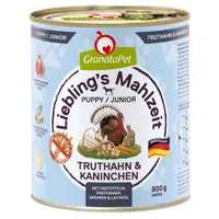 GranataPet Liebling´s Mahlzeit 6 x 800 g - Puppy/Junior Tacchino & Coniglio con Patate, Pastinaca e Olio di Salmone