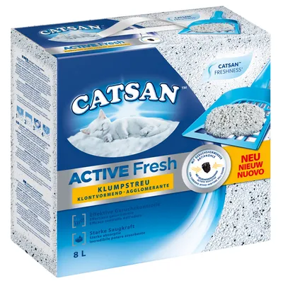 Catsan Active Fresh litière agglomérante, 8L. Avec contrôle des odeurs au charbon actif et forte absorption. Nouveauté avec contrôle efficace des odeurs.