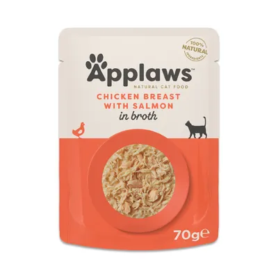 Applaws Cat Natural i buljong 12 x 70 g - Kycklingbröst & lax