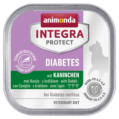 Animonda Integra Protect Diabetes s kunićem. Stabilizirana razina šećera u krvi, pH urina 6,5-6,8. Veterinary Diet kod dijabetesa mellitusa.