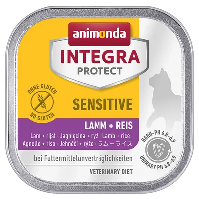 Animonda Integra Protect Sensitive cordero y arroz, sin gluten, para intolerancias alimentarias, Veterinary Diet, pH urinario 6,6-6,9.