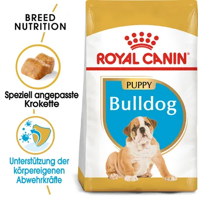 Royal Canin Puppy Bulldog. Speziell angepasste Krokette. Unterstützung der körpereigenen Abwehrkräfte.