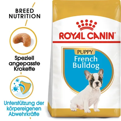 Royal Canin Puppy French Bulldog. Posebno prilagojeni briketi. Podpora naravni obrambi organizma.