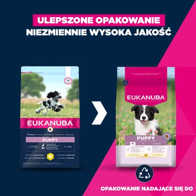 Eukanuba Premium Nutrition: Puppy Medium Breed, kurczak + Adult Medium Breed, kurczak, 100 g gratis! Eukanuba Premium Nutrition: Puppy Medium Breed, kurczak + Adult Medium Breed, kurczak, 100 g gratis!