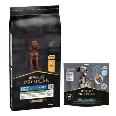 PURINA PRO PLAN 12 / 14 kg + friandises Dental Care 345 g ou 426 g offertes ! Large Athletic Puppy Healthy Start (12 kg) + Dental Care pour grand chien (25-40 kg)(426 g)