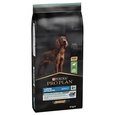 Purina Pro Plan Large Athletic Adult 2+ érzékeny emésztés, magas fehérje, 1. összetevő bárány, hozzáadott színezék nélkül, 14 kg csomag.