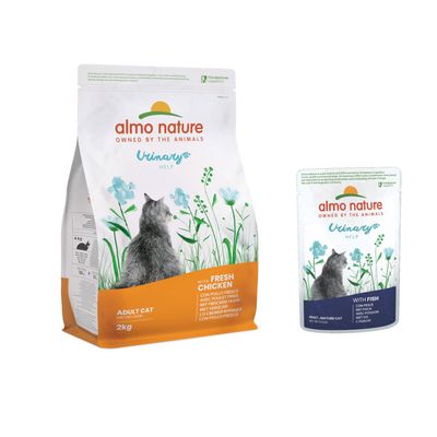Almo Nature Urinary Help Trockenfutter für erwachsene Katzen, mit frischem Huhn, 2kg Packung.