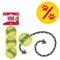 Sparset! KONG: 3er Pack Tennisbälle mit Quietschie + SqueakAir Ball mit Seil Sparset: 3er Pack Tennisbälle mit Quietschie + SqueakAir Ball mit Seil