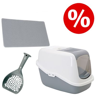 Tapis de maison de toilette Trap-it! pour chat Lot : Maison de toilette Nestor + tapis de litière Trap-it! + pelle