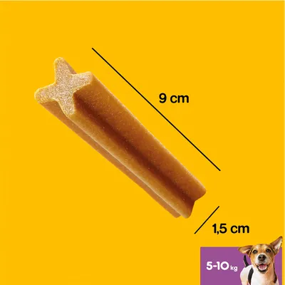 Kausnack med målene 9 cm længde og 1,5 cm bredde. Velegnet til hunde med en vægt på 5-10 kg.