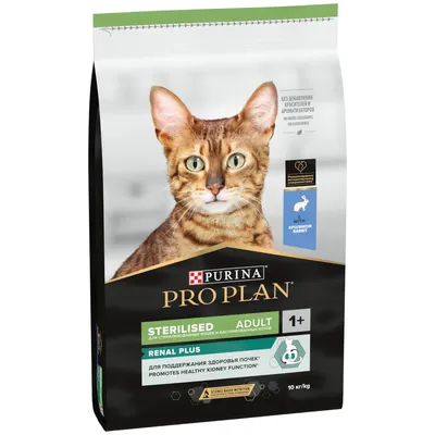 Purina Pro Plan Sterilised Adult mit Kaninchen, Renal Plus für gesunde Nierenfunktion, empfohlen für sterilisierte Katzen, 10 kg Packung.