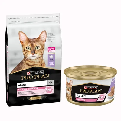 Pack bi-nutrition : PURINA PRO PLAN 10 kg de croquettes + 24 boîtes de 85 g - 10 kg Delicate riches en dinde + 24 x 85 g Delicate dinde