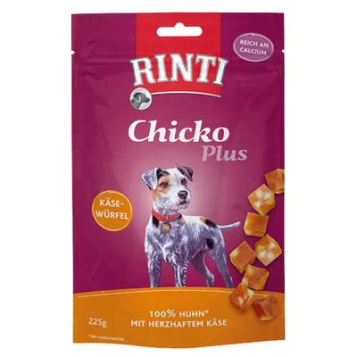 Rinti Chicko Plus kocke sira, 225g, 100% piletina s aromatičnim sirom, bogato kalcijem.