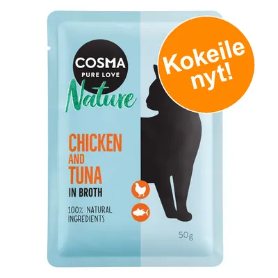 COSMA Pure Love Nature Chicken and Tuna in Broth, 100% natural ingredients, 50 g. Oranssi merkki: Kokeile nyt!