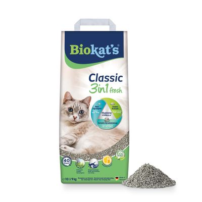 Biokat's Classic 3in1 fresh macskaalom, higiéniai formula, gyors szagmegkötés, kemény csomók, nagyobb kiadóság, CO2-barát, Made in Germany, 10L csomag.