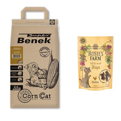 Super Benek Corn Cat Litter + 45g Rosie's Farm Cat Snack Free! *