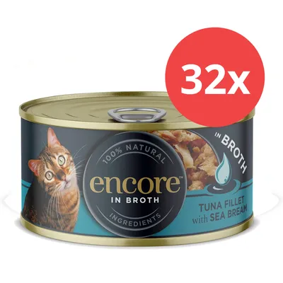 Encore In Broth, 100% Natural Ingredients, Thunfischfilet mit Meerbrasse, 32x Dose. Encore In Broth, 100% Natural Ingredients, Thunfischfilet mit Meerbrasse, 32x Dose.