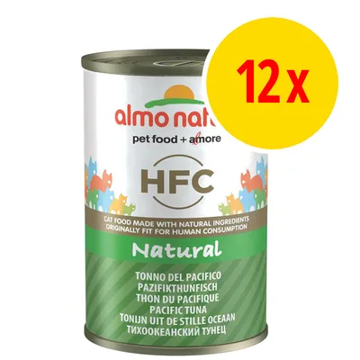 almo nature HFC kissanruoka, Pacific Tuna, 12 x. Teksti: pet food + amore, Natural, cat food made with natural ingredients originally fit for human consumption.