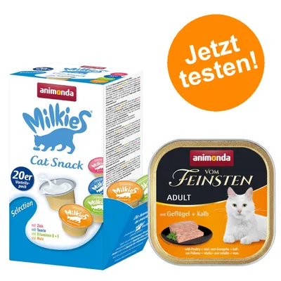 Animonda Milkies Cat Snack Selection, 20er Vorteilspack mit Zink, Taurin, Vitaminen D+E und Malz. Animonda Vom Feinsten Adult mit Geflügel + Kalb. Jetzt testen!