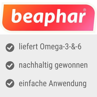 beaphar. Liefert Omega-3-&-6, nachhaltig gewonnen, einfache Anwendung.