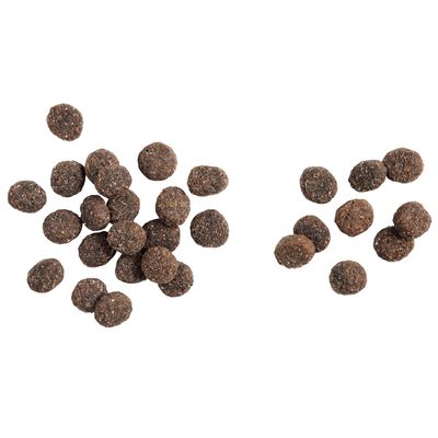 Croquettes rondes de couleur brune, présentées en deux groupes distincts sur fond blanc. Aucun emballage ou texte visible.