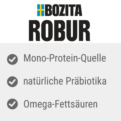 Bozita Robur. Mono-Protein-Quelle, natürliche Präbiotika, Omega-Fettsäuren.