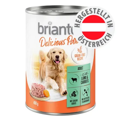 briantos Delicious Paté, Grain-Free Recipe, Adult, mit Lamm & Karotten, 400g, ohne Zuckerzusatz, ohne künstliche Aromen, Hergestellt in Österreich