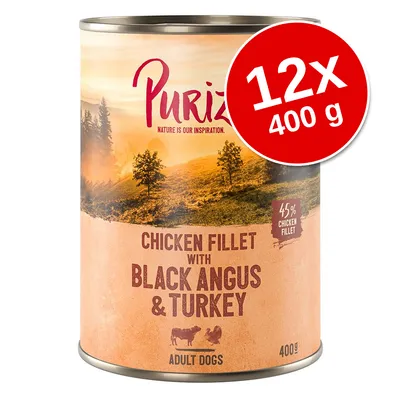 Conservă Purizon Chicken Fillet with Black Angus & Turkey pentru câini adulți, 45% chicken fillet, 400 g. Pachet promoțional: 12 x 400 g. Conservă Purizon Chicken Fillet with Black Angus & Turkey pentru câini adulți, 45% chicken fillet, 400 g. Pachet promoțional: 12 x 400 g.