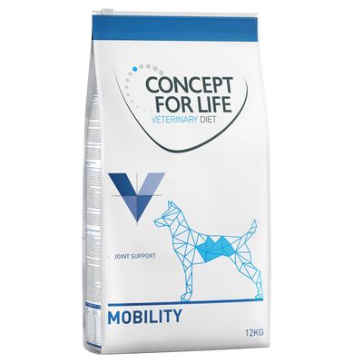 CONCEPT FOR LIFE VETERINARY DIET MOBILITY, Soutien des articulations, sac de 12 kg avec illustration géométrique de chien.