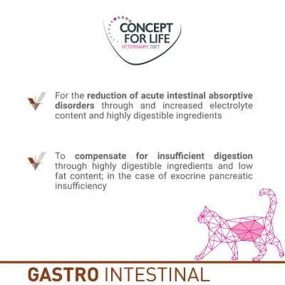 CONCEPT FOR LIFE VETERINARY DIET. For the reduction of acute intestinal absorptive disorders and to compensate for insufficient digestion. GASTRO INTESTINAL. Text in English.