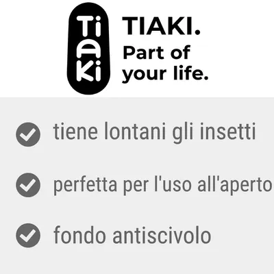 Tiaki. Part of your life. tiene lontani gli insetti, perfetta per l'uso all'aperto, fondo antiscivolo