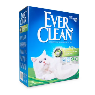 Συσκευασία Ever Clean Super Premium Clumping Cat Litter, Scented Extra Strong Clumping, 10L. Εμφανίζεται λευκή γάτα και εικονίδια με χαρακτηριστικά προϊόντος στην πρόσοψη. Συσκευασία Ever Clean Super Premium Clumping Cat Litter, Scented Extra Strong Clumping, 10L. Εμφανίζεται λευκή γάτα και εικονίδια με χαρακτηριστικά προϊόντος στην πρόσοψη.