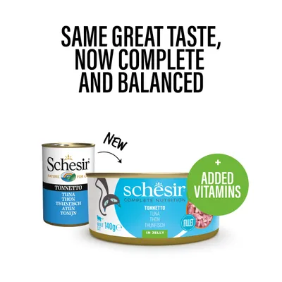 Schesir Complete Nutrition Fillet in Jelly 6 x 140g in Cans - Tuna with Prawns