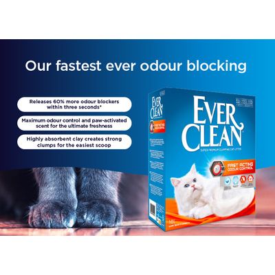 Ever Clean Super Premium clumping litter for cats, fast odour control, 10L, low dust, with activated carbon and plant extracts, ideal for small spaces.