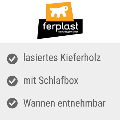 Ferplast. Lasiertes Kieferholz, mit Schlafbox, Wannen entnehmbar. Ferplast. Lasiertes Kieferholz, mit Schlafbox, Wannen entnehmbar.