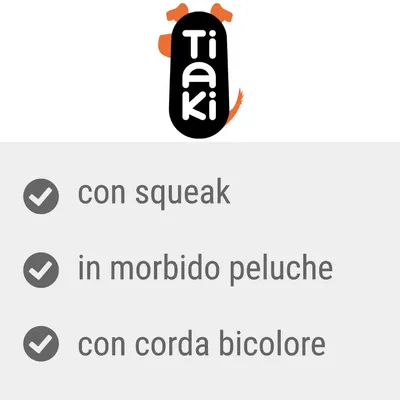 Tiaki con squeak, in morbido peluche, con corda bicolore