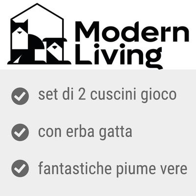 Modern Living. Set di 2 cuscini gioco, con erba gatta, fantastiche piume vere.