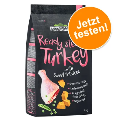 Greenwoods Ready, Steady Turkey mit Süsskartoffeln. Getreidefrei, begrenzte Zutaten, Hauptzutat frisches Truthahnfleisch, Single Meat. Jetzt testen! Packung 1,5 kg.