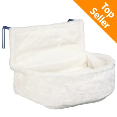 Cuscino bianco in tessuto con supporti metallici visibili, angolo arancione in alto a destra con testo Top Seller.