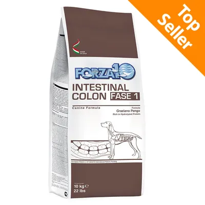 Forza10 Intestinal Colon Fase 1 Canine Formula, 10 kg. Top Seller. Vyobrazení psa s trávicím traktem, text Made in Italy, Graziano Pengo, Rich in Hydrolyzed Protein. Forza10 Intestinal Colon Fase 1 Canine Formula, 10 kg. Top Seller. Vyobrazení psa s trávicím traktem, text Made in Italy, Graziano Pengo, Rich in Hydrolyzed Protein.
