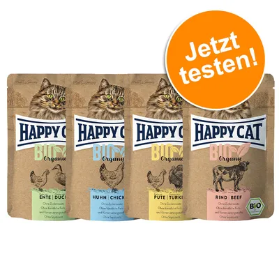 Happy Cat Bio Organic Katzenfutter. Sorten: Ente, Huhn, Pute, Rind. Ohne Zuckerzusatz, künstliche Farb- und Konservierungsstoffe. Jetzt testen!