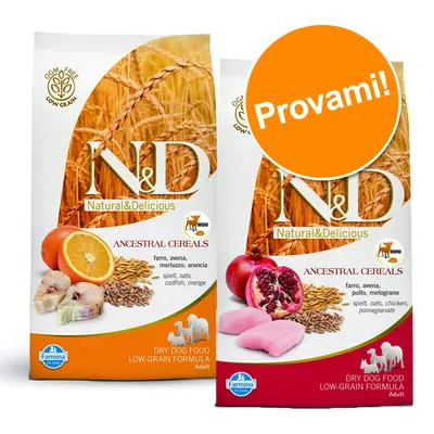 Set prova misto! Farmina N&D Low Grain Adult Mini Crocchette cane - Mix 3: 7 kg Pollo e Melograno + 7 kg Agnello e Mirtillo Set prova misto! Farmina N&D Low Grain Adult Mini Crocchette cane - Mix 3: 7 kg Pollo e Melograno + 7 kg Agnello e Mirtillo