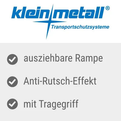 kleinmetall Transportschutzsysteme. Eigenschaften: ausziehbare Rampe, Anti-Rutsch-Effekt, mit Tragegriff.