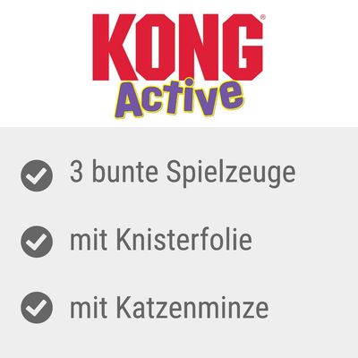 KONG Active. 3 giocattoli colorati con carta frusciante e catnip.