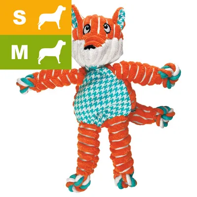 Oranssi ja valkoinen koiran lelu, jossa sinivalkoinen vatsakuvio. Vasemmalla näkyy kokosuositus: S ja M -kokoisille koirille siluettikuvin. Oranssi ja valkoinen koiran lelu, jossa sinivalkoinen vatsakuvio. Vasemmalla näkyy kokosuositus: S ja M -kokoisille koirille siluettikuvin.