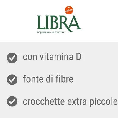affinity LIBRA EQUILIBRIO NUTRITIVO. con vitamina D, fonte di fibre, crocchette extra piccole.
